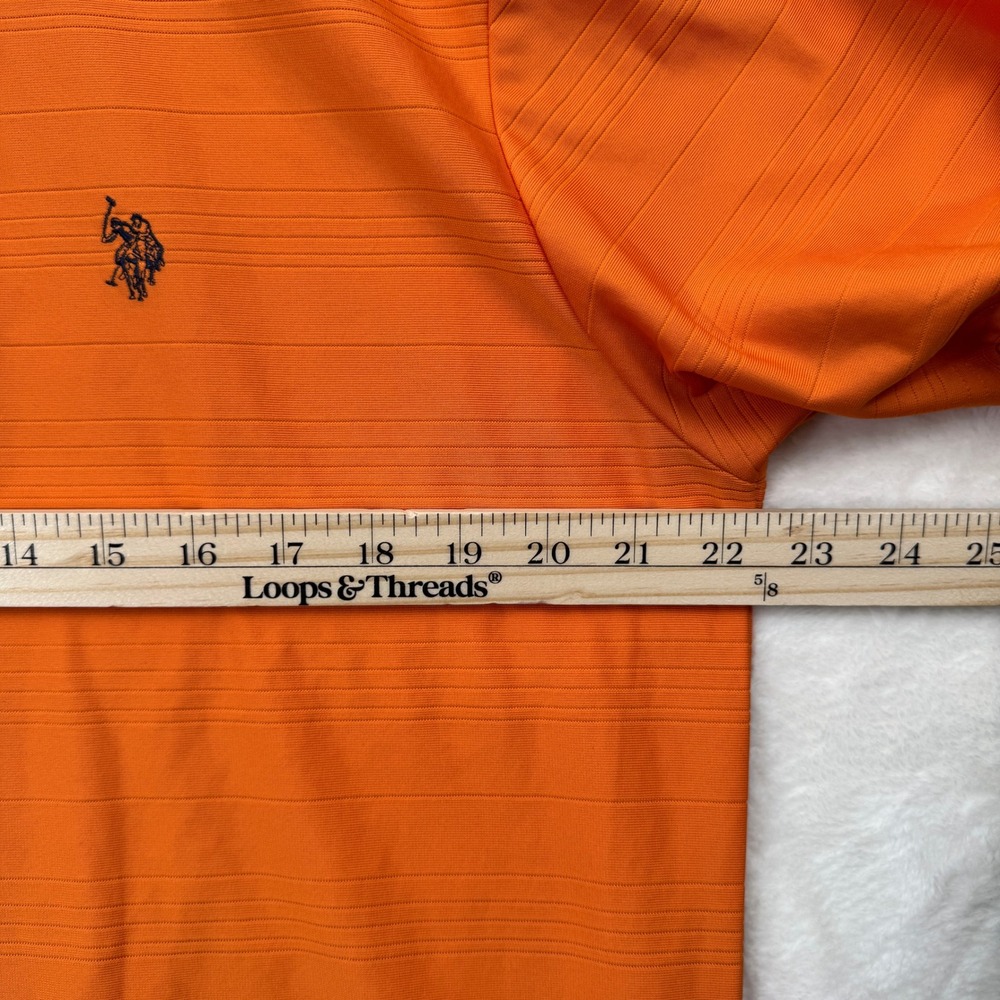 U.S. Polo Assn Golf Polo Shirt Mens Large Orange Textured Stripe Short Sl - Picture 5 of 11